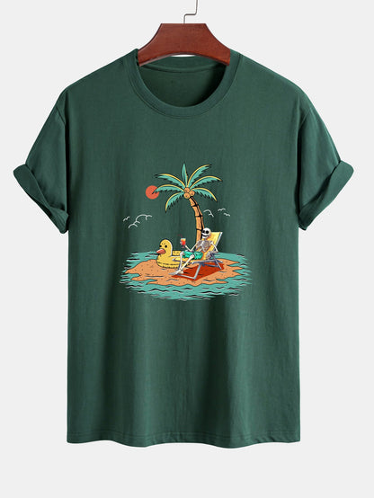 Regular Fit Cotton T-Shirt with Skeleton Vacation Print