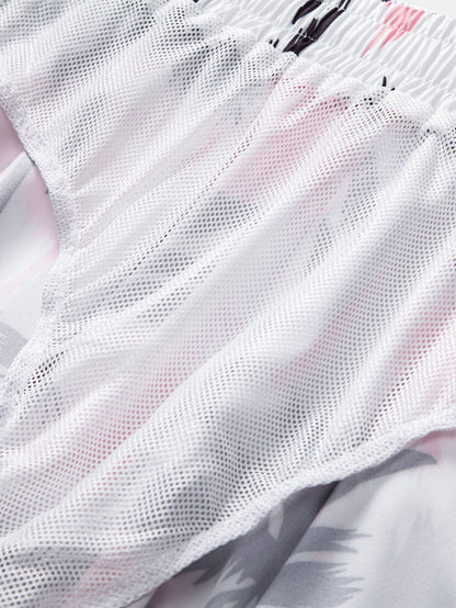 Palm Tree Print Button-Up Shirt and Matching Swim Shorts