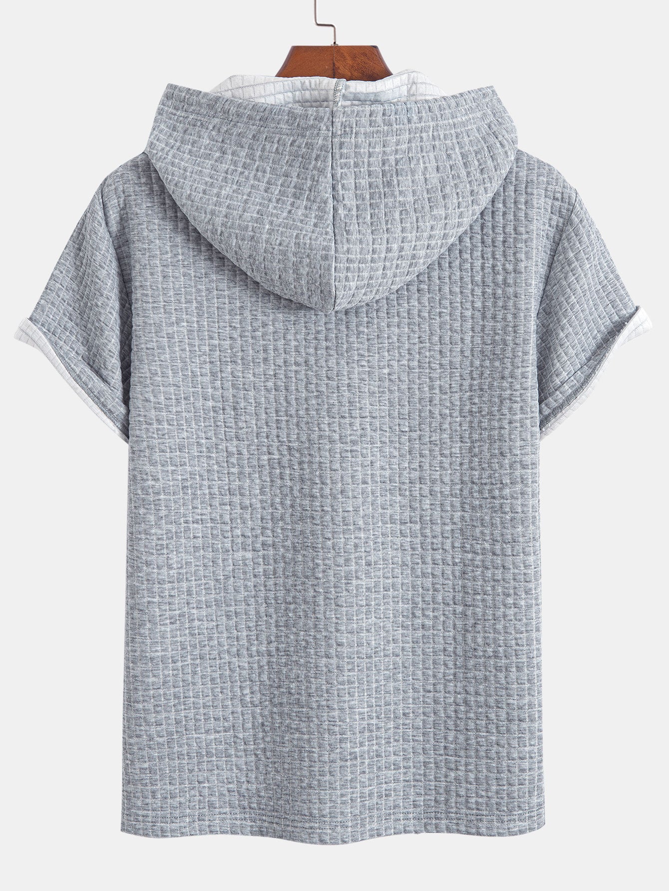 Waffle Knit Hooded T-Shirt with Kangaroo Pocket & Matching Shorts