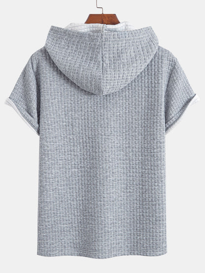 Waffle Knit Hooded T-Shirt with Kangaroo Pocket & Matching Shorts