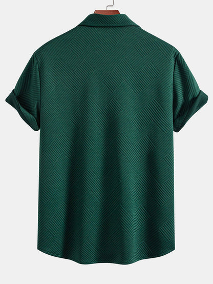 Striped Jacquard Button-Up Shirt and Shorts Set