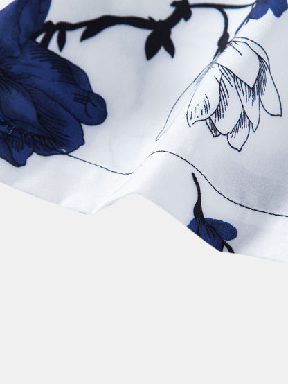 Floral Patchwork Button-Up Shirt with Matching Swim Shorts