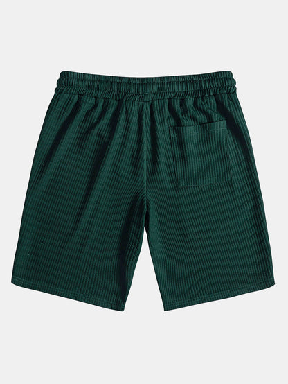 V-Neck Ribbed Polo with Short Sleeves & Drawstring Ribbed Shorts