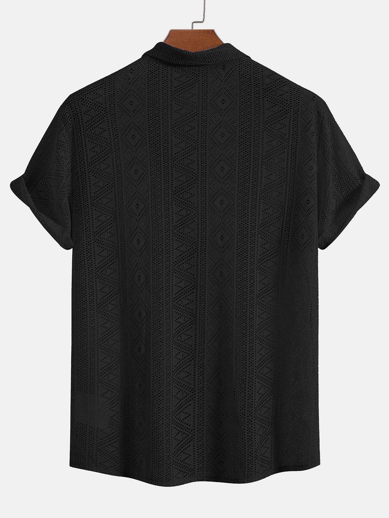 Short Sleeve Textured Cuban Shirt with Geometric Design