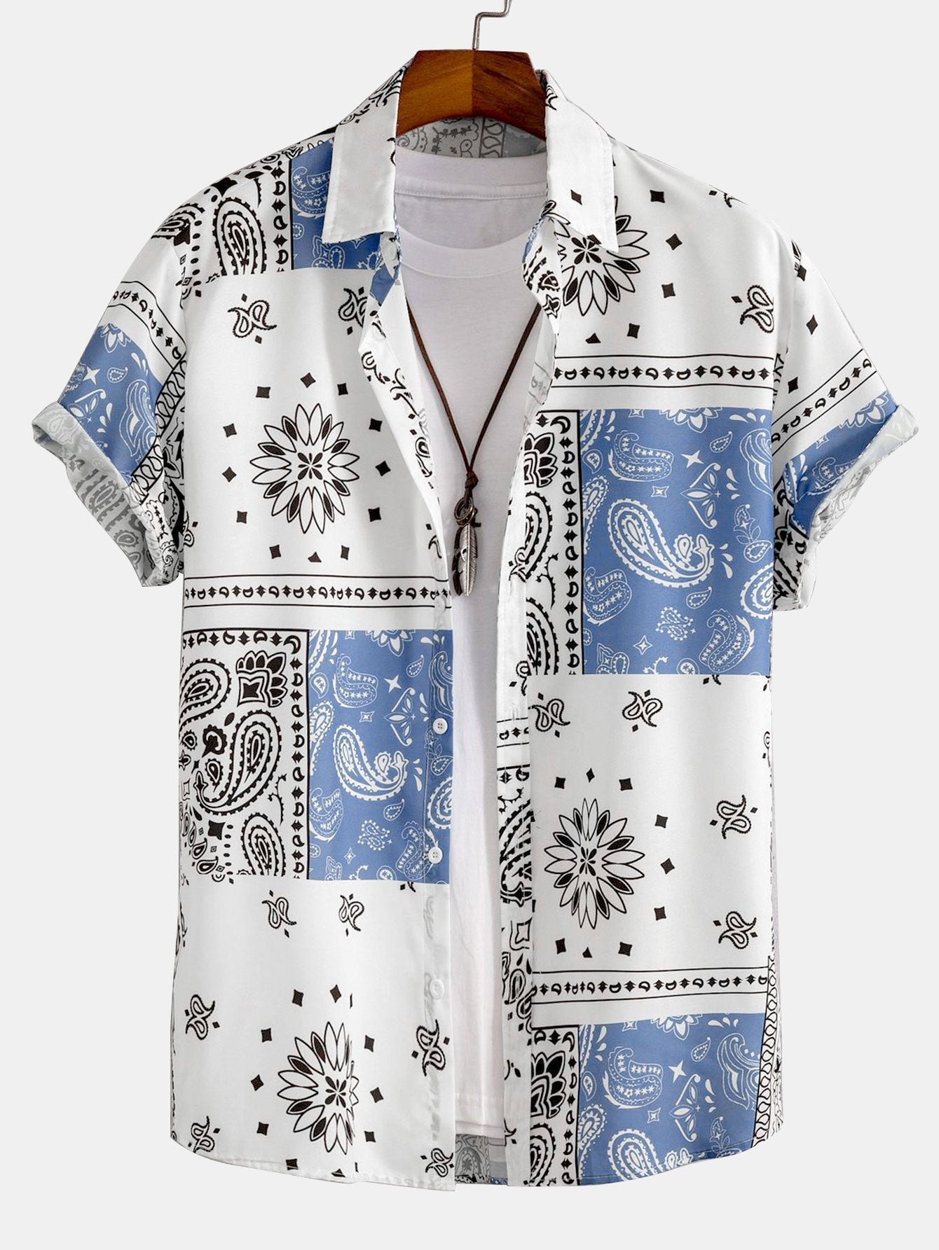 Paisley Print Button-Up Shirt with Swim Shorts - Unique Pattern Design