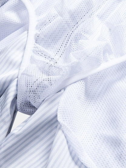 Palm Tree Pattern Button-Up Shirt with Striped Swim Shorts