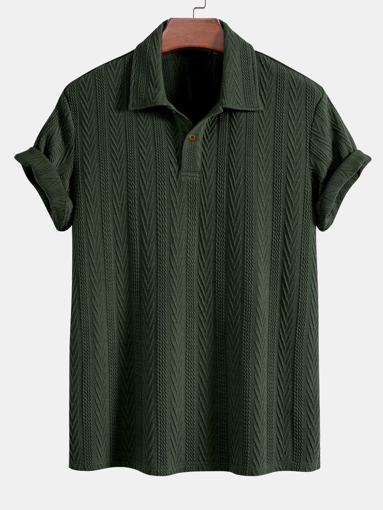 Short Sleeve Jacquard Polo Shirt with Straight Leg Ribbed Trousers
