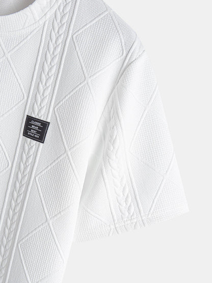 Geometric Jacquard Short Sleeve T-Shirt with Arc Hem