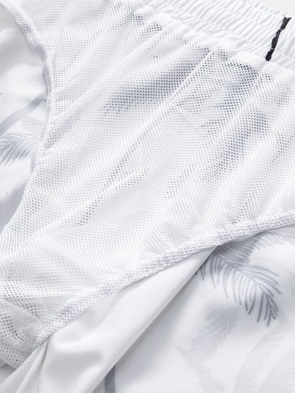 Palm Tree Pattern Button-Up Shirt & Matching Swim Shorts