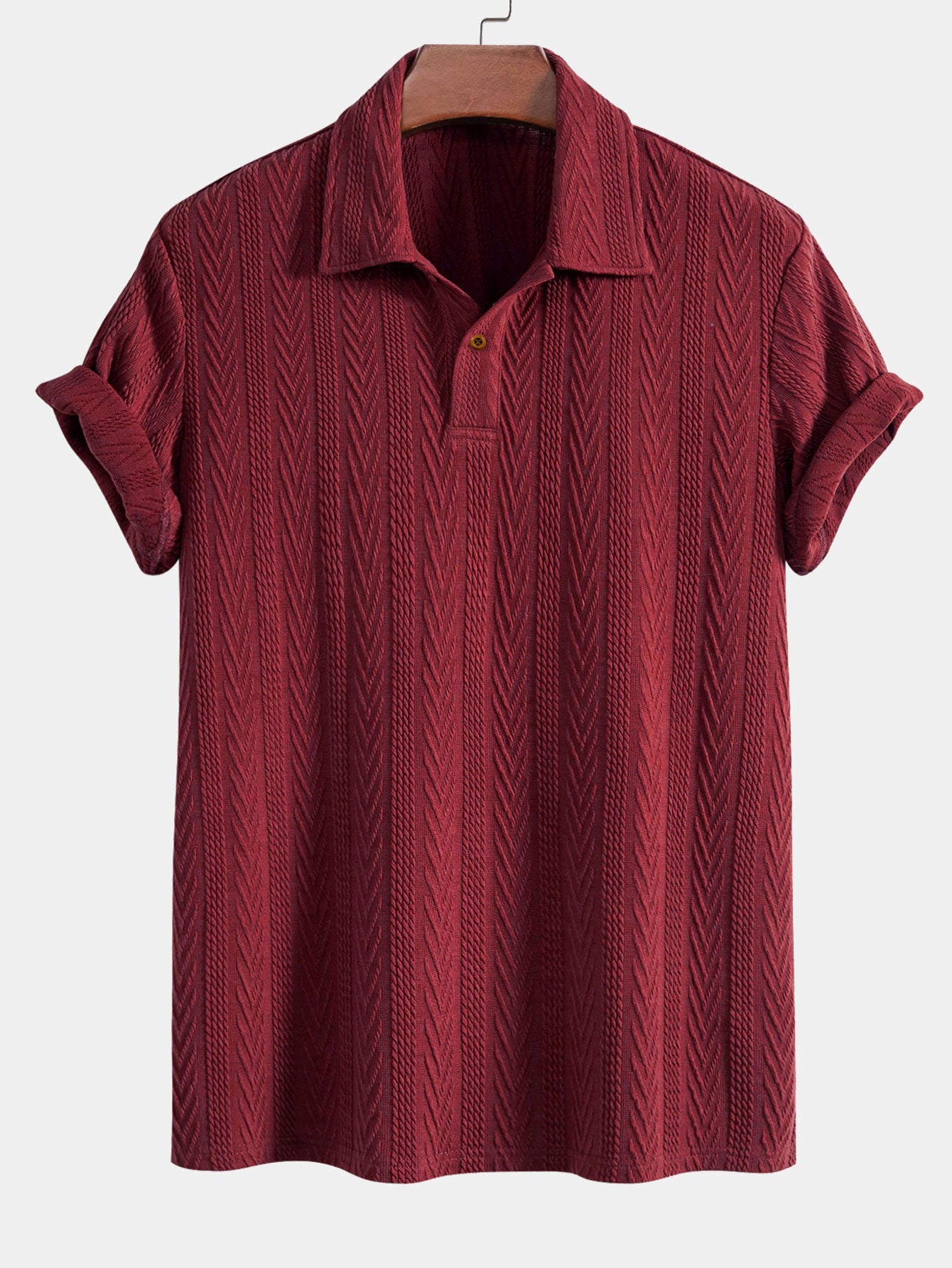 Short Sleeve Jacquard Polo Shirt with Straight Leg Ribbed Trousers