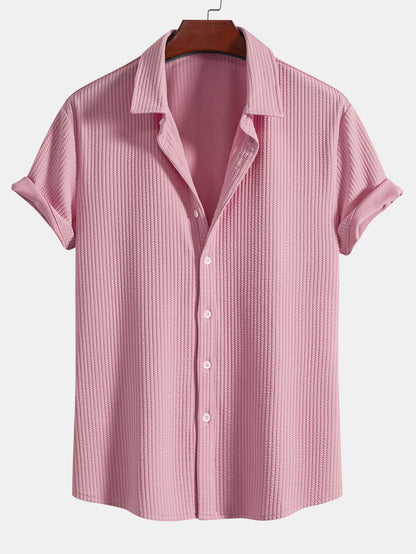 Ribbed Muscle Fit Button-Up Shirt