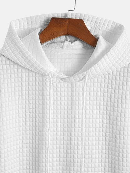 Waffle Knit Hooded T-Shirt with Kangaroo Pocket & Matching Shorts