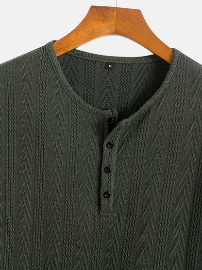 Short Sleeve Jacquard T-Shirt with Half Open Collar