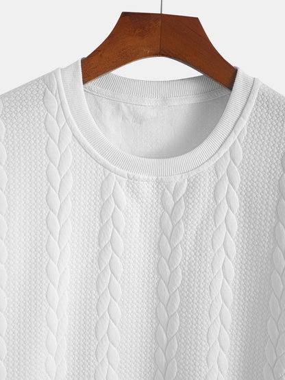 Comfortable Mid-Length Sleeve Twist Jacquard Tee & Shorts Set