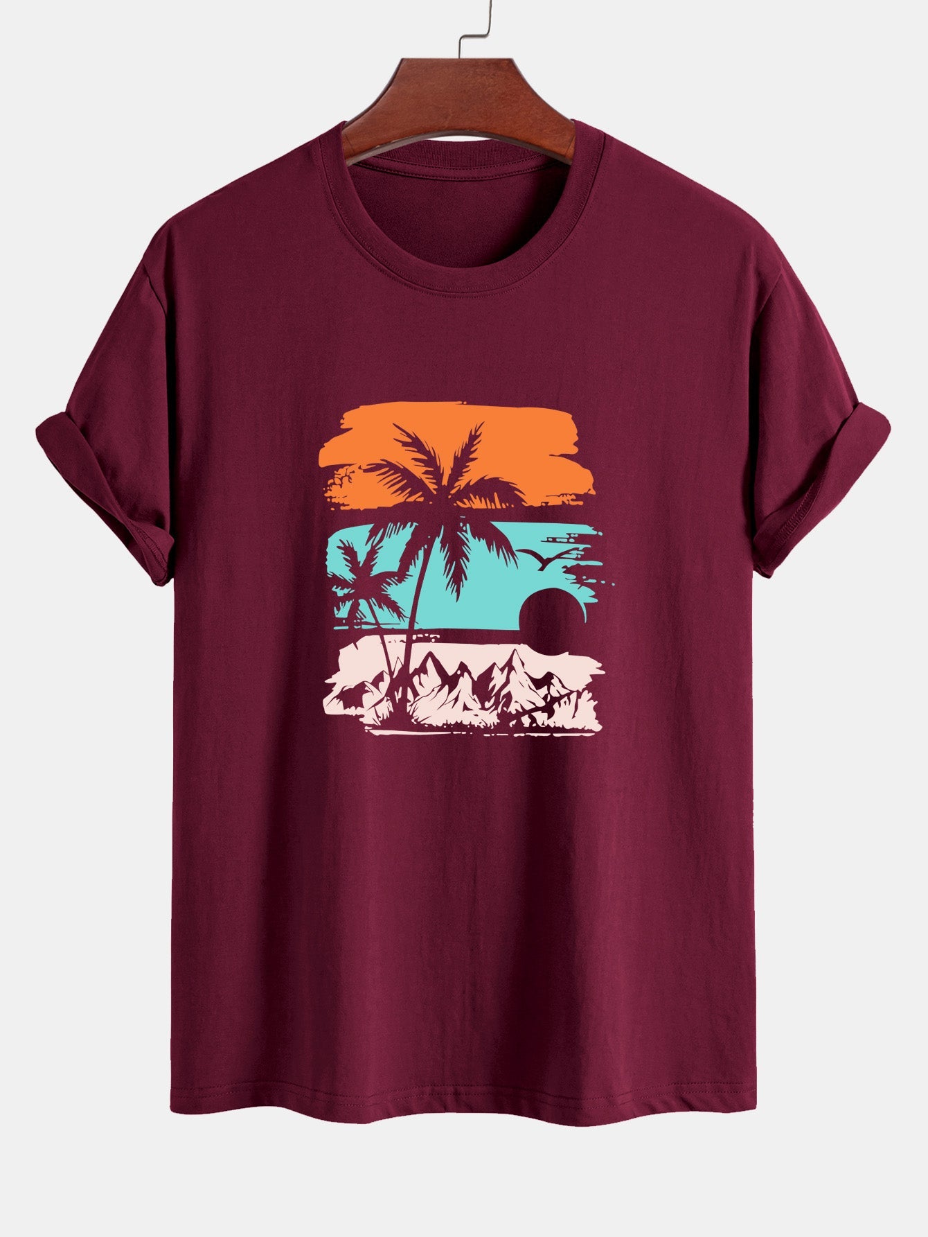 Classic Fit Cotton T-Shirt with Palm Tree Silhouette Design