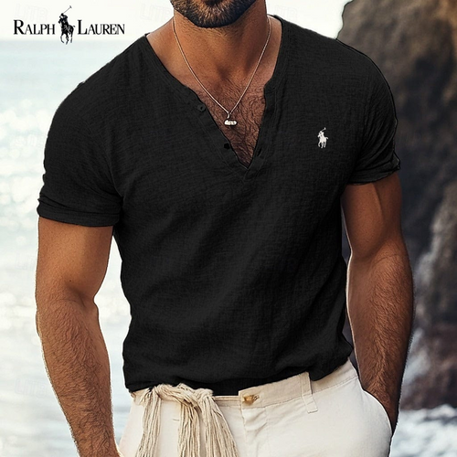 Ralph Lauren - Azure Coast V-Neck Shirt in Linen-Cotton Blend