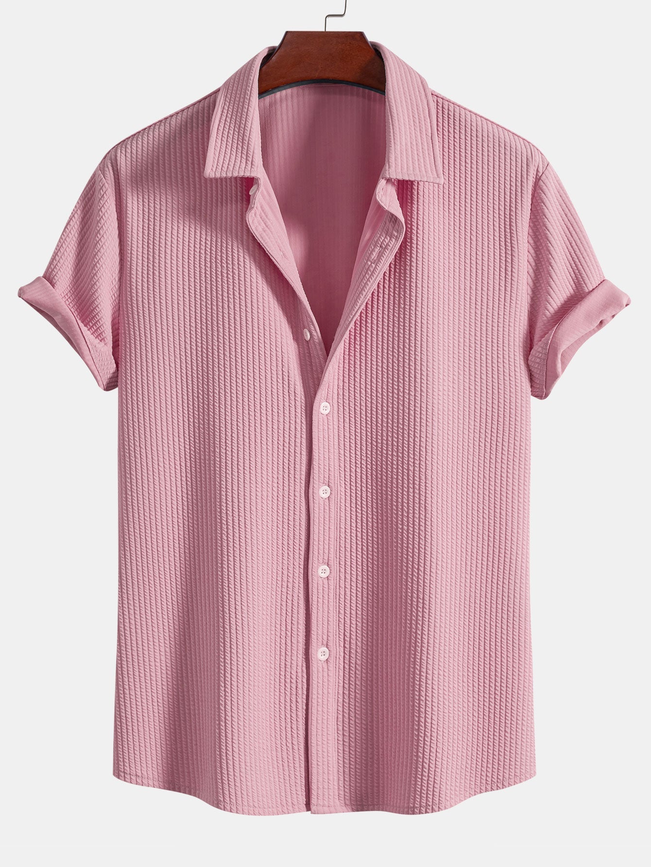 Ribbed Button-Up Shirt with Muscle Fit