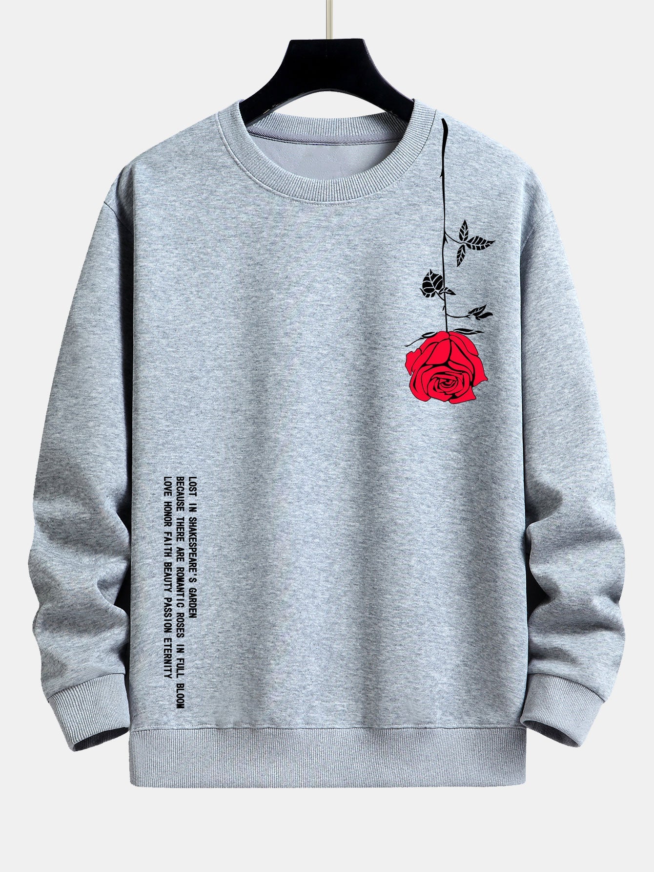 Relaxed Fit Sweatshirt with Slogan and Rose Print