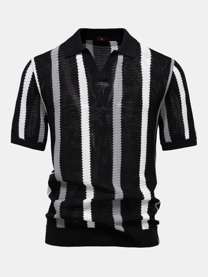 Striped V-Neck Polo Shirt
