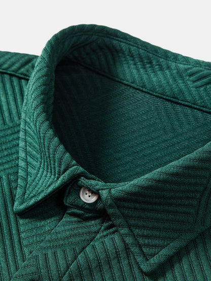 Striped Jacquard Button-Up Shirt and Shorts Set