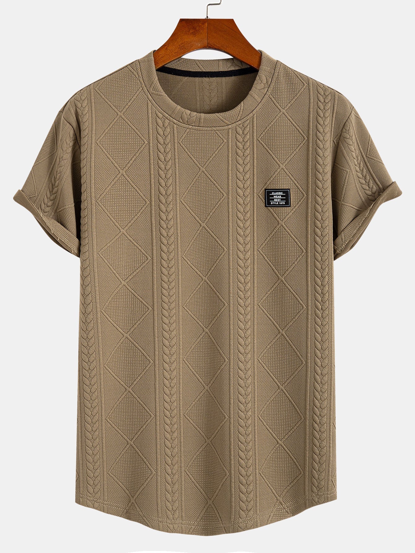 Geometric Jacquard Short Sleeve T-Shirt with Arc Hem