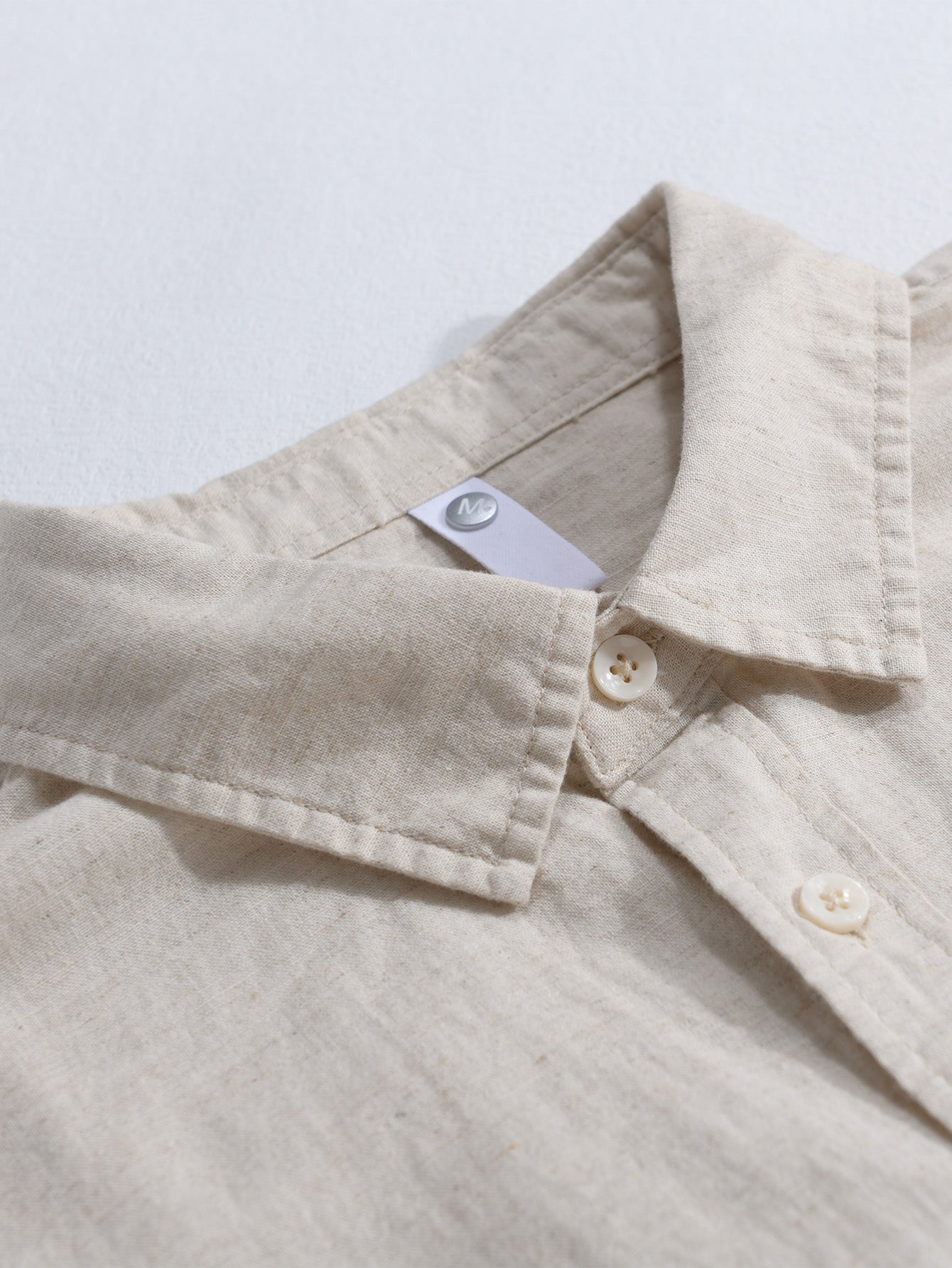 Pocketed Long Sleeve Linen-Cotton Blend Shirt