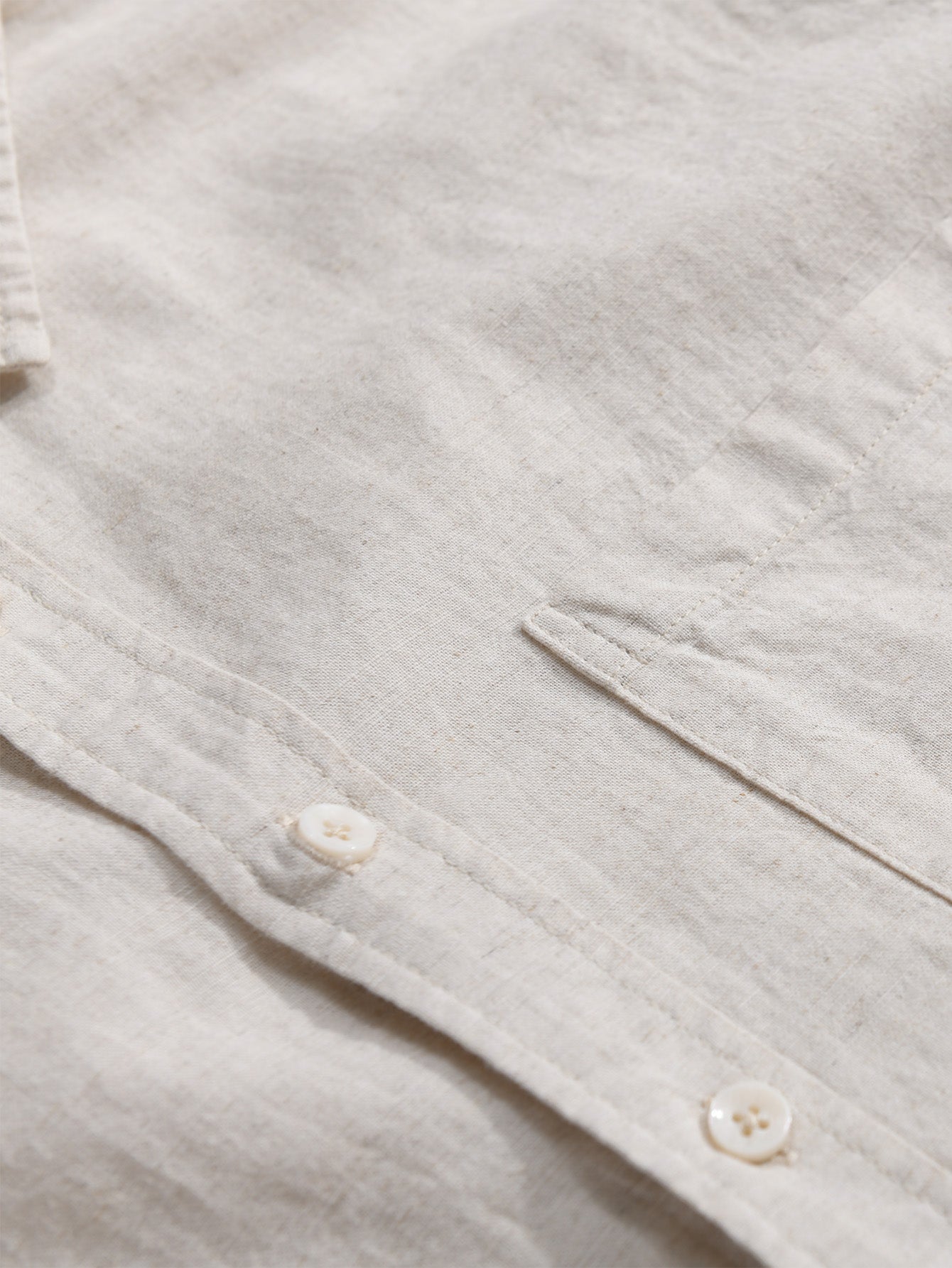 Pocketed Long Sleeve Linen-Cotton Blend Shirt