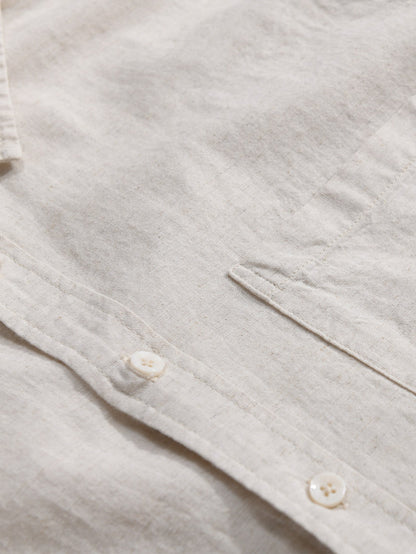 Pocketed Long Sleeve Linen-Cotton Blend Shirt