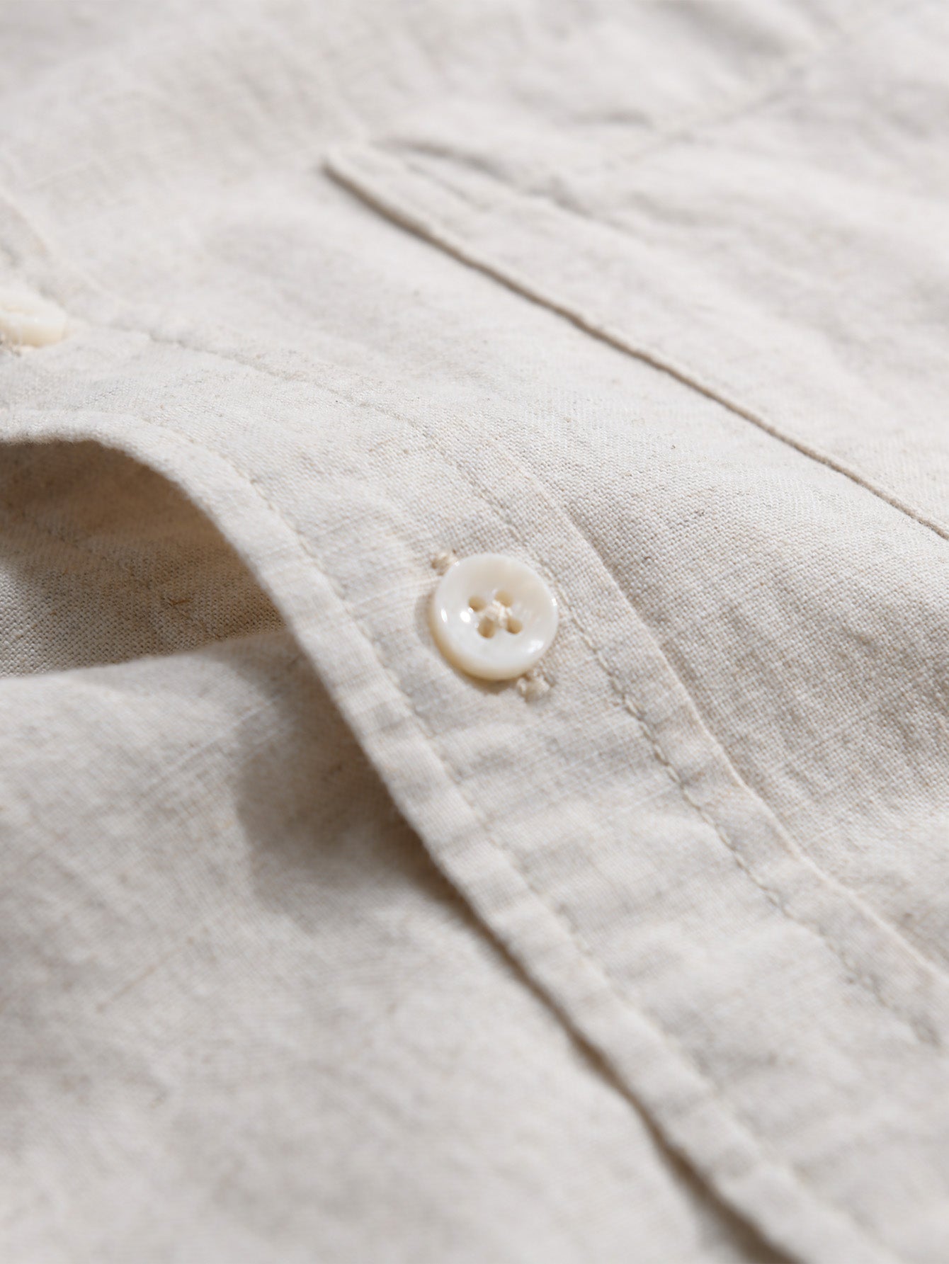 Pocketed Long Sleeve Linen-Cotton Blend Shirt