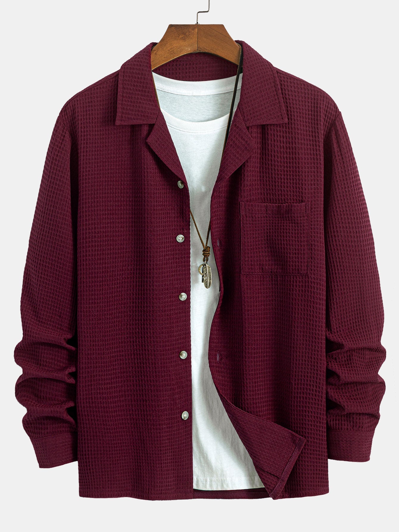 Waffle Knit Long Sleeve Cuban Collar Shirt