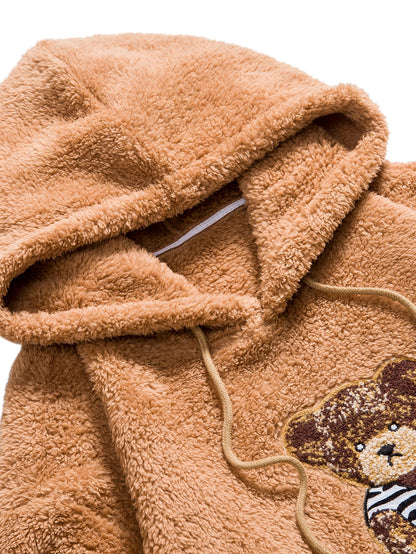 Teddy Hoodie with Bear Embroidery Patch