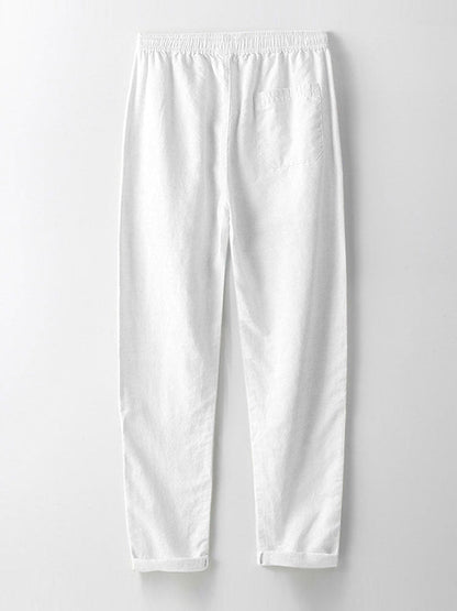 Short Sleeve Stand Collar Top & Straight Leg Linen Trousers