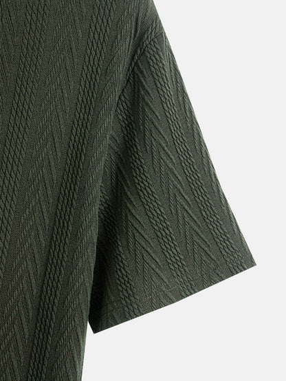 Short Sleeve Jacquard T-Shirt with Half Open Collar