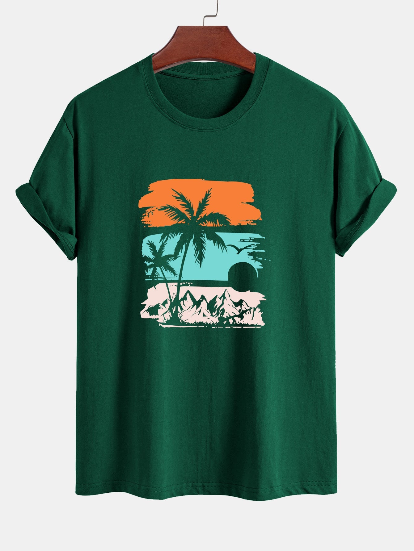 Classic Fit Cotton T-Shirt with Palm Tree Silhouette Design