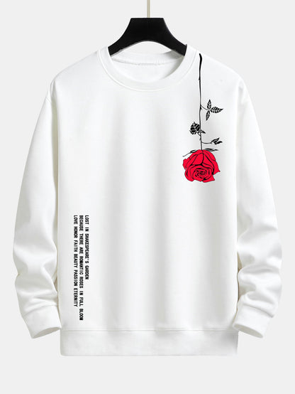 Relaxed Fit Sweatshirt with Slogan and Rose Print