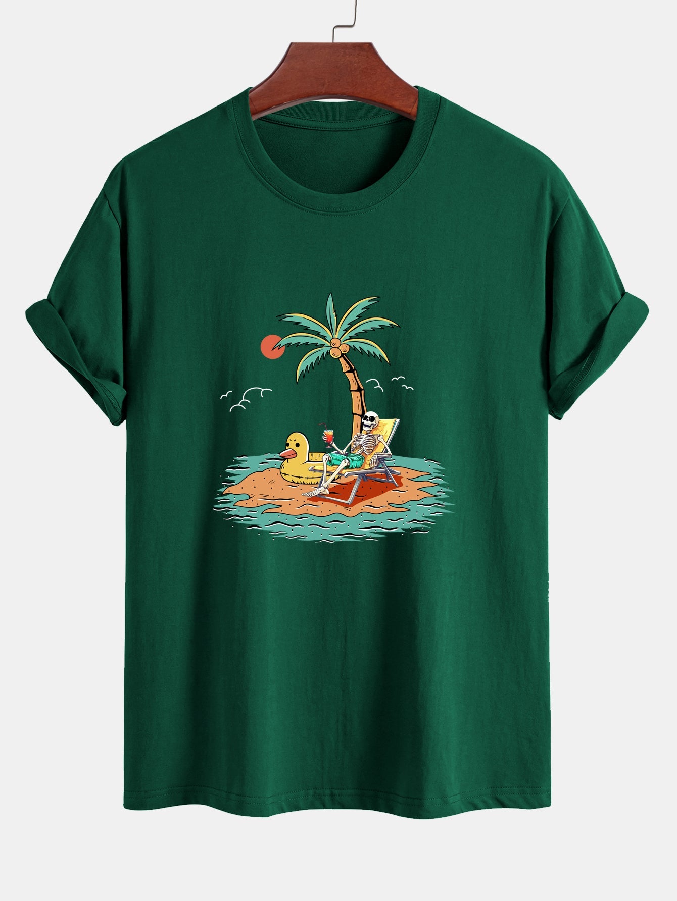 Regular Fit Cotton T-Shirt with Skeleton Vacation Print