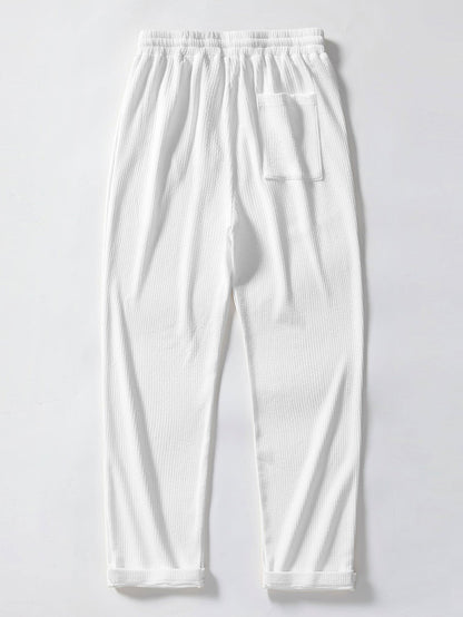 Short Sleeve Jacquard Polo Shirt with Straight Leg Ribbed Trousers