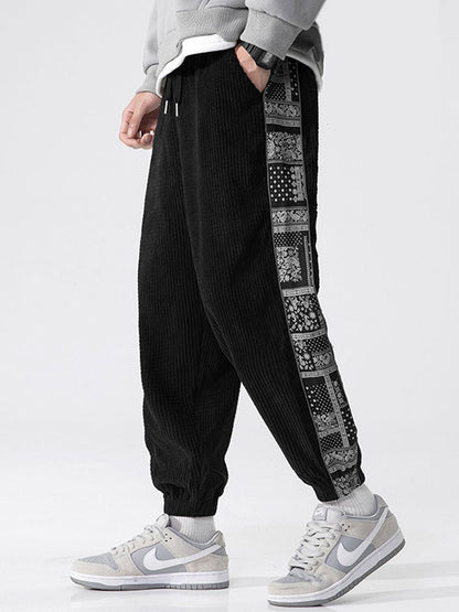 Paisley Print Corduroy Panel Trousers