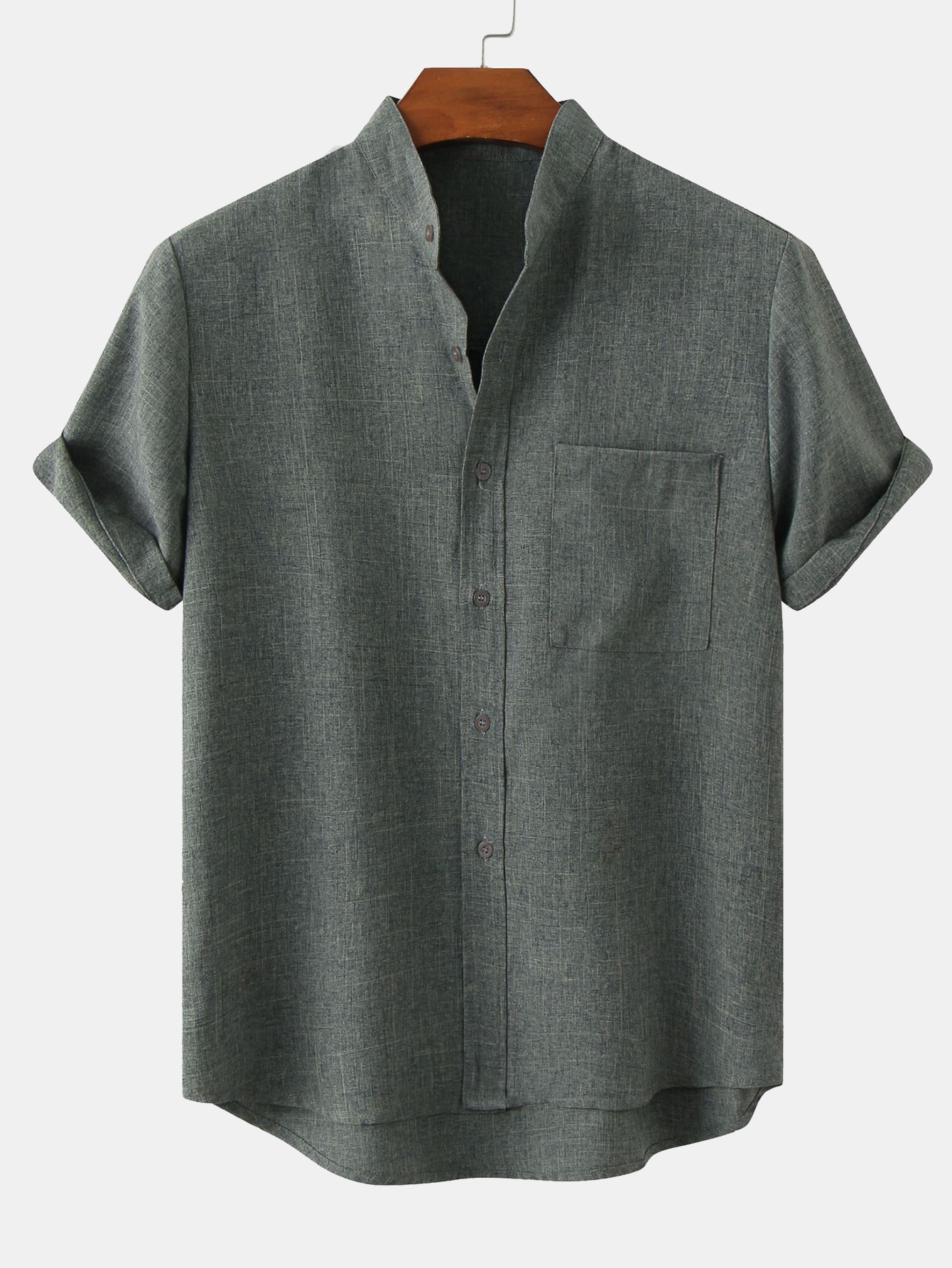 Men's Stand Collar Shirt with Pocket