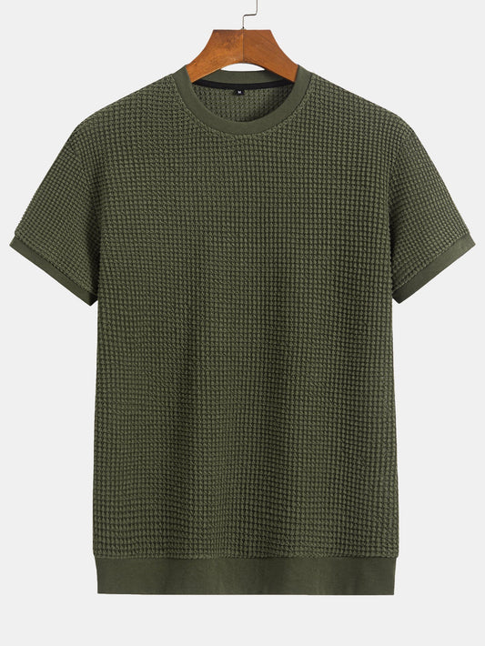 Short Sleeve Waffle Knit T-Shirt with Ribbed Hem