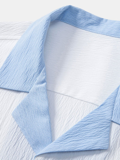 Textured Cuban Shirt with Contrasting Details & Straight Leg Trousers