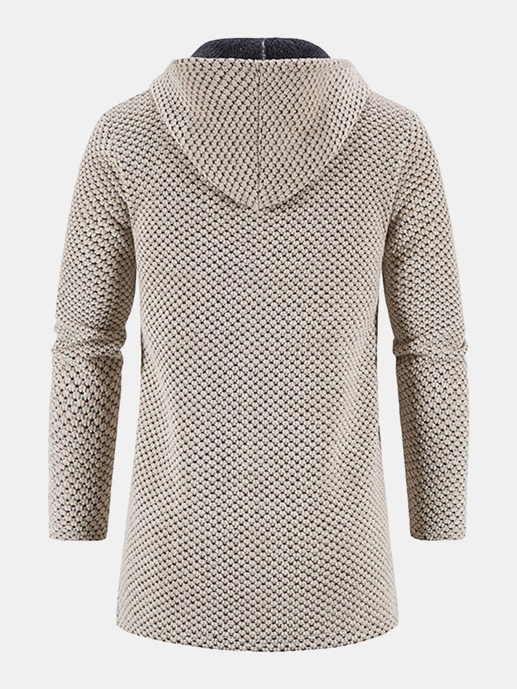 Textured Hooded Sweater with Extended Length
