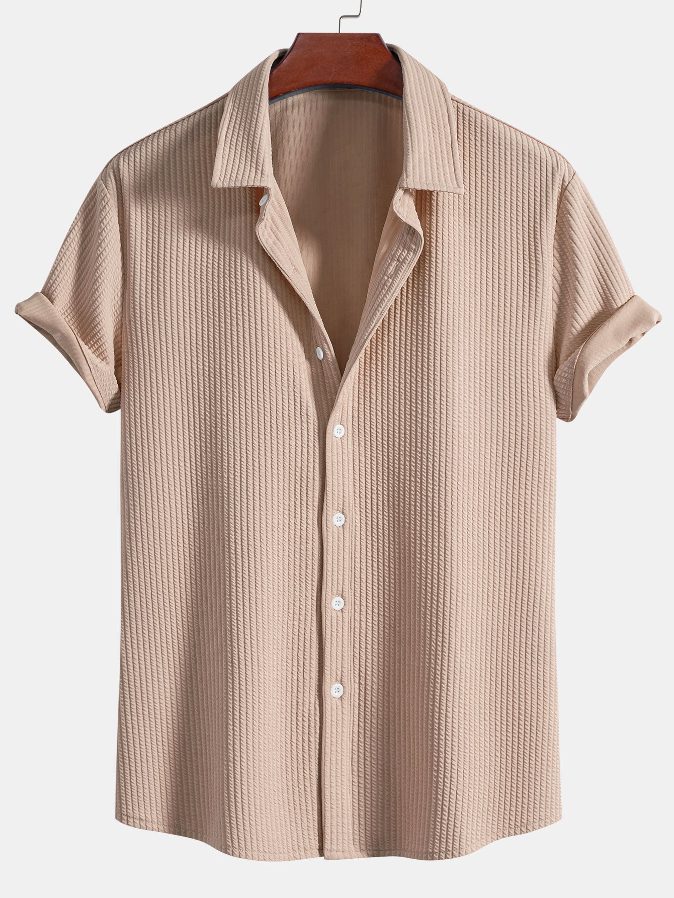 Ribbed Button-Up Shirt with Muscle Fit