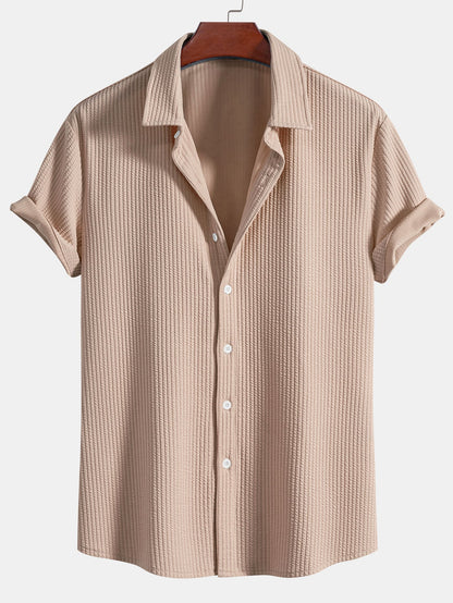 Ribbed Button-Up Shirt with Muscle Fit
