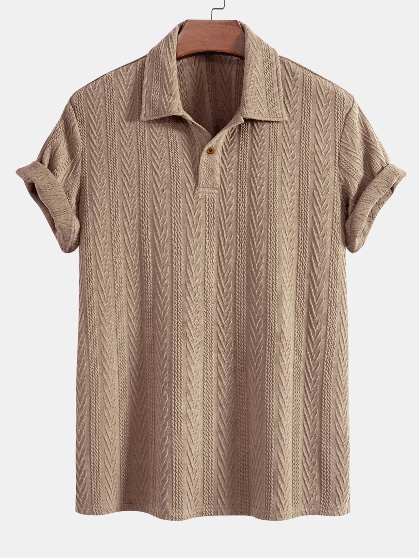 Short Sleeve Jacquard Polo Shirt with Straight Leg Ribbed Trousers