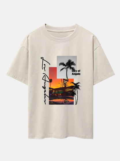 Los Angeles Landscape Graphic Oversized T-Shirt & Swim Shorts Set