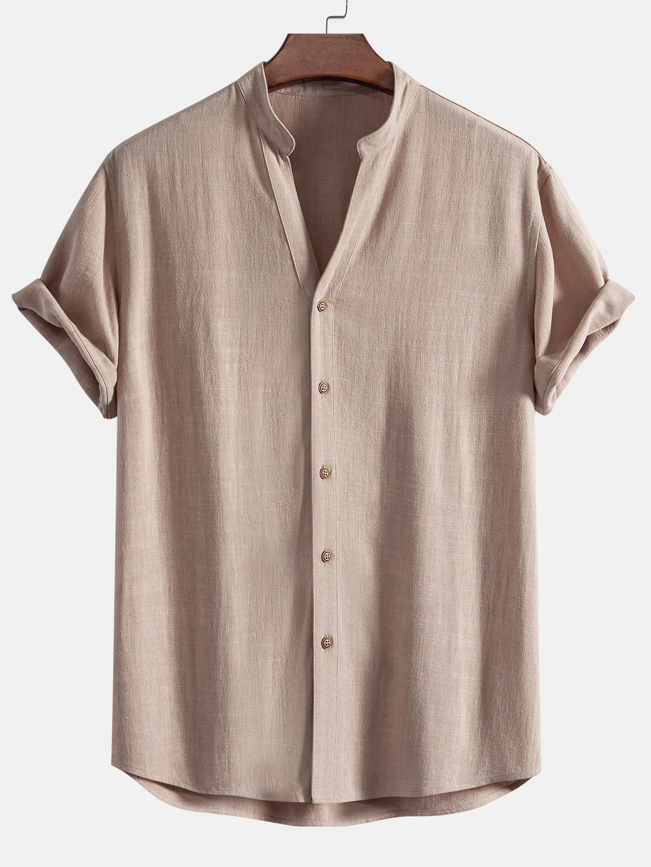 Short Sleeve V-Neck Shirt in Linen-Rayon Blend