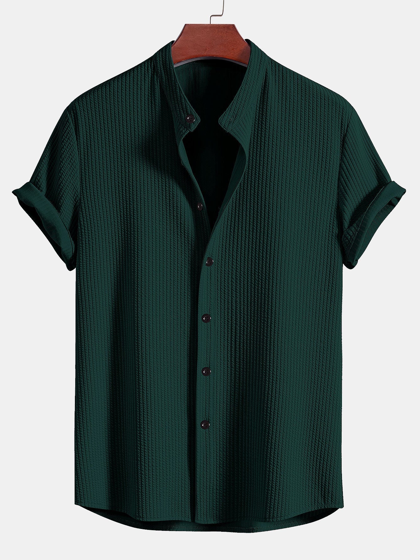 Ribbed Stand Collar Shirt with Muscle Fit