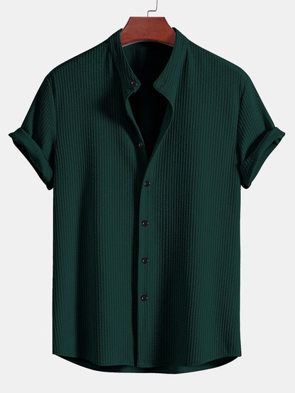 Ribbed Stand Collar Shirt with Muscle Fit