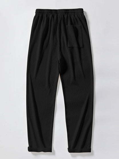 Short Sleeve Jacquard Polo Shirt with Straight Leg Ribbed Trousers